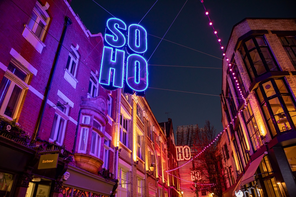 Soho; home to Manzi's, a new seafood and fish restaurant from The Wolseley Hospitality Group